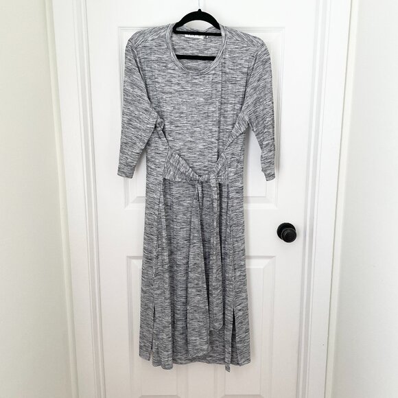 Women Sunny Girl Crew Neck Wrap Midi Dress in Heathered Gray Size 2X - Picture 1 of 9